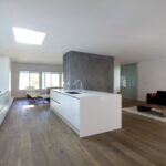 Modern One-Wall Kitchen with island in Caesarstone 1141_Pure White