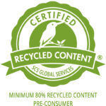 SCS min 80 % recycled content pre-consumer