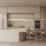 Caesarstone Mineral ICON 8251 Taj Whisper beige one-wall kitchen with island