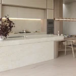 Caesarstone Mineral ICON 8251 Taj Whisper beige one-wall kitchen with island