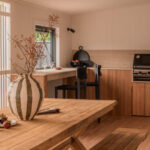 Farmhouse kitchen in studio with Caesarstone Porcelain 551 Travina surface