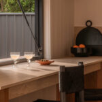 Farmhouse kitchen in studio with Caesarstone Porcelain 551 Travina surface
